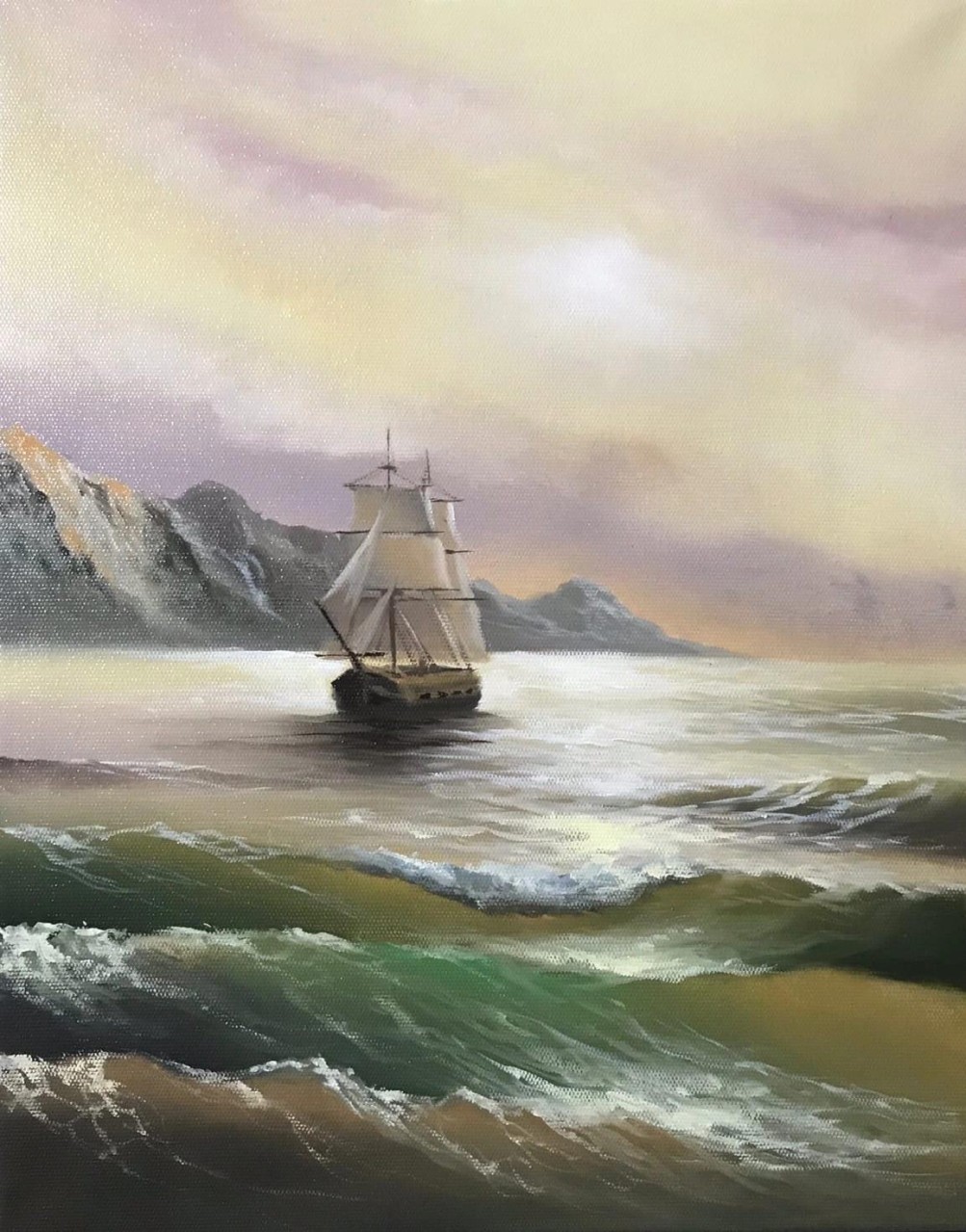 Морской пейзаж с кораблём 