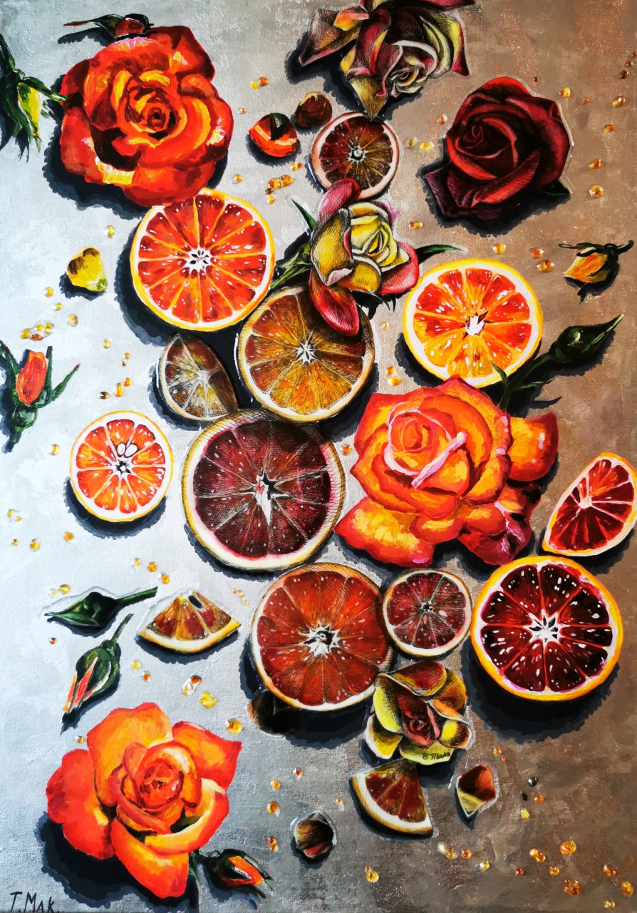 Натюрморт "Апельсины и розы"