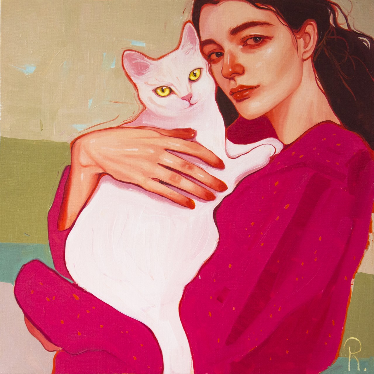 The girl with white cat