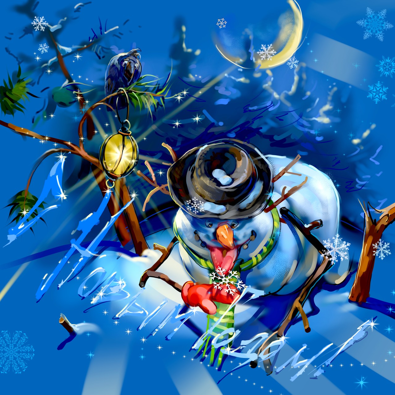 Снеговичок и ворона (Серия "Снеговик и снежинка") Эскиз для марки