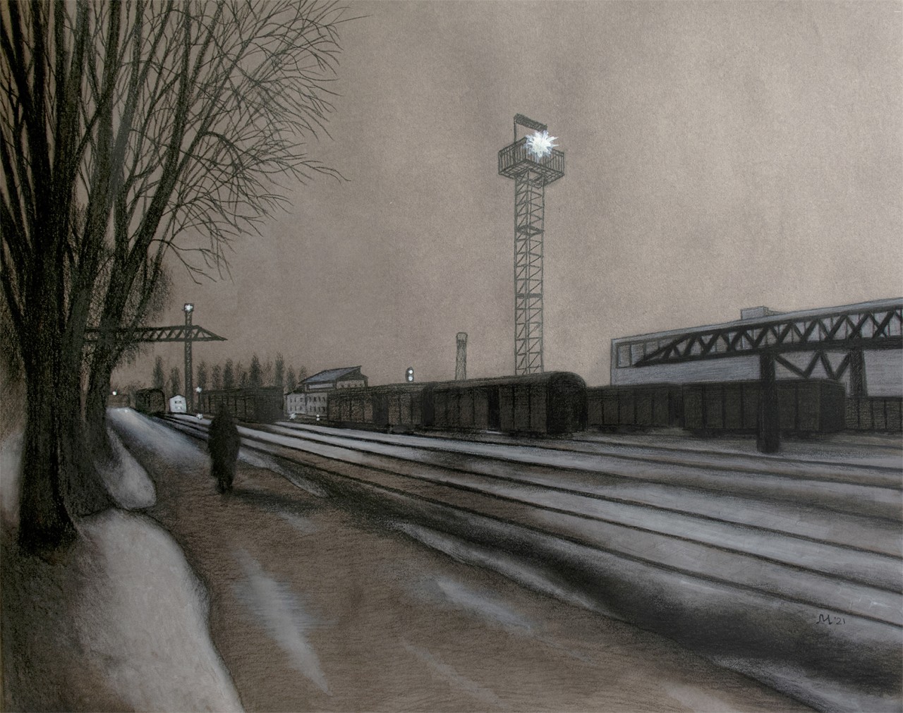 Зимняя ночь. Станция "Бендеры-1" (Приднестровские пейзажи)