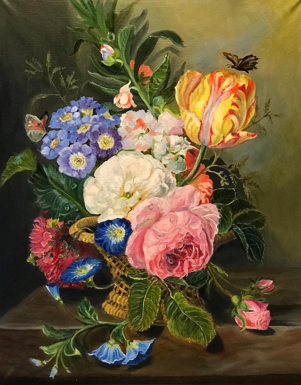 Копия "натюрморта с попугайным тюльпаном" Корнелиса Ван Спаендонка