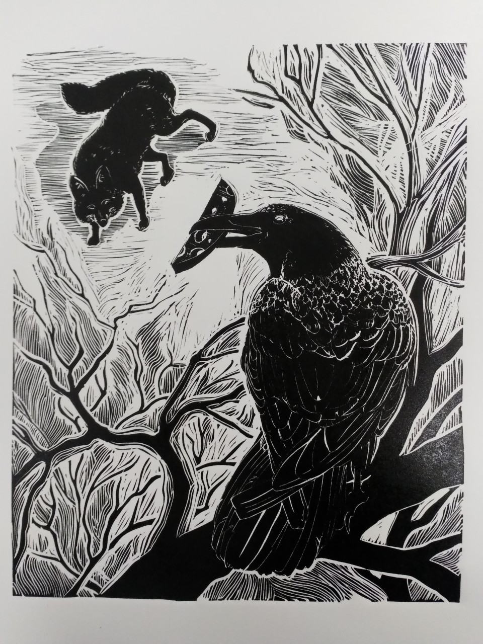 Иллюстрация к басне И. А. Крылова "Ворона и лисица"